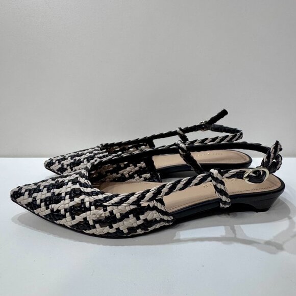 MARC FISHER - CREME / BLACK KNITTED LEATHER BALLERINAS - 8 - Picture 3 of 5